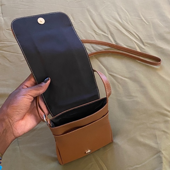 Brown Leather Crossbody Bag with Colorful Pattern - Picture 3 of 4